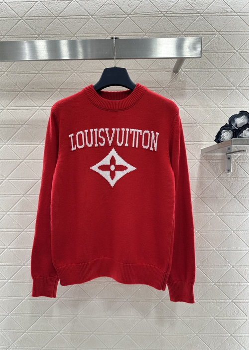 Louis Vuitton Round Neck Knit Pullover Sweater with Color Contrast and Logo