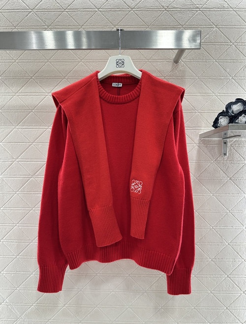 Loewe Detachable Scarf Knit Two-Piece Sweater with Anagram Embroidery