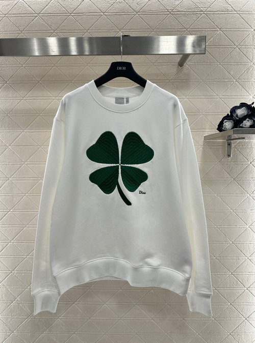 Dior Embroidery Four-Leaf Clover Alphabet Pullover Hoodie