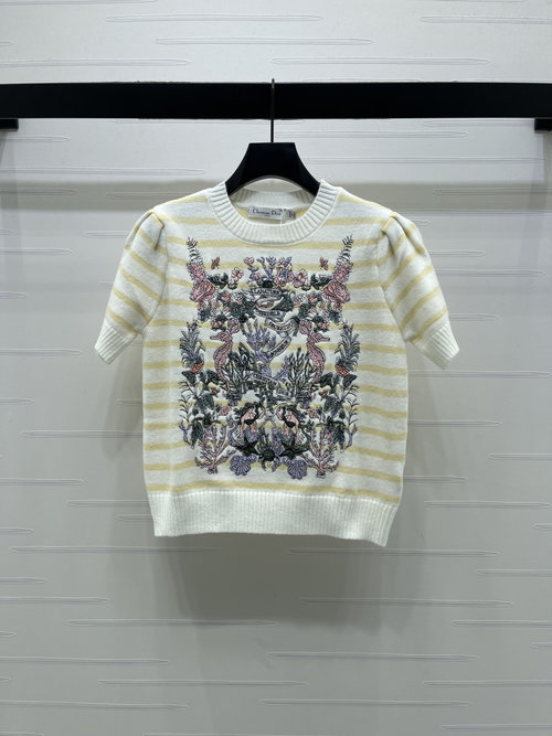 Dior Luxurious Embroidered Knit Short-Sleeve, Classic and Refined