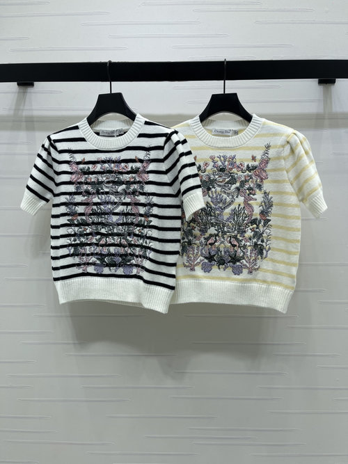 Dior Luxurious Embroidered Knit Short-Sleeve, Classic and Refined