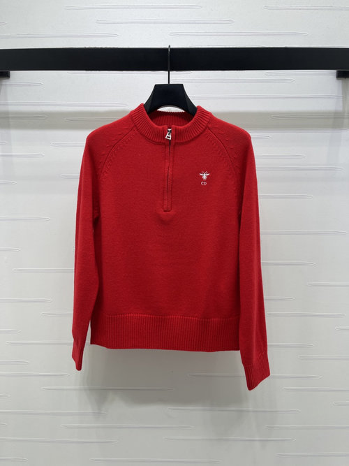 Dior Semi-open Zip Sweater with CD Bee Embroidery and Star Print