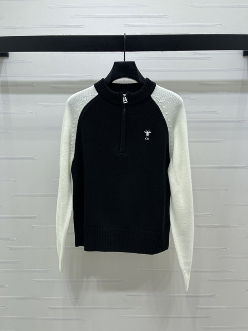Dior Classic Collection Half-Zip Pullover Sweater with CD Bee Embroidery