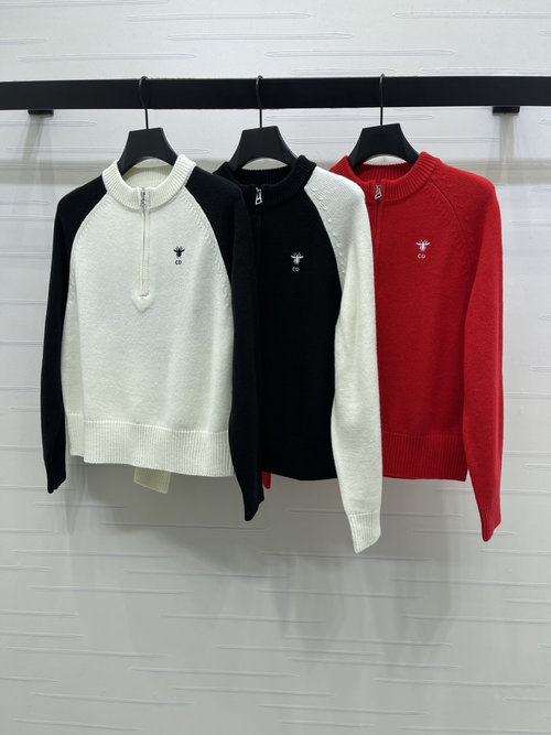 Dior Classic Collection Half-Zip Pullover Sweater with CD Bee Embroidery