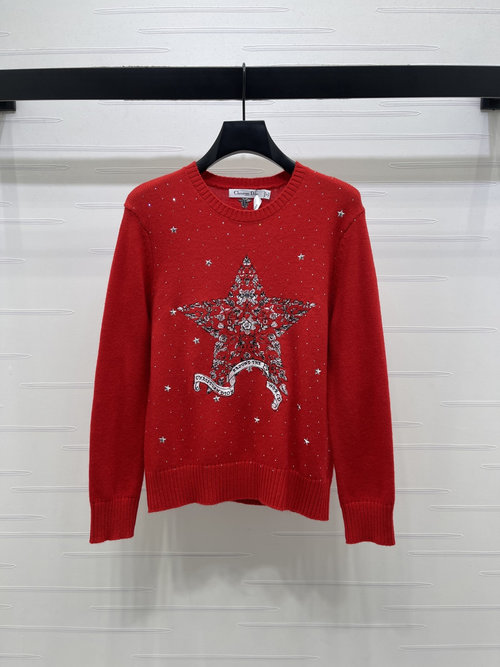 Dior Classic Collection Distressed Star Embroidery Pullover Sweater