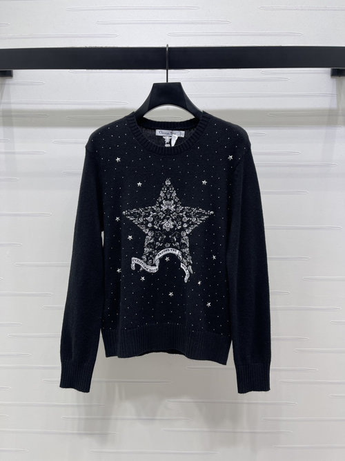 Dior Classic Collection Distressed Star Embroidery Pullover Sweater