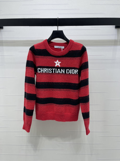 Dior Stylish Striped Knit Pullover with Star Logo, Custom Wool Blend
