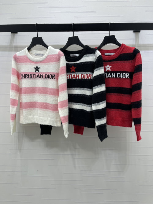 Dior Stylish Striped Wool Blend Knit Pullover with Star Logo