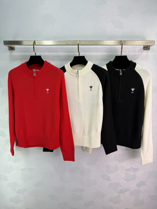 Dior Embroidered Color-Block Zip-Up Sweater, Soft Fabric, Vintage Elegance