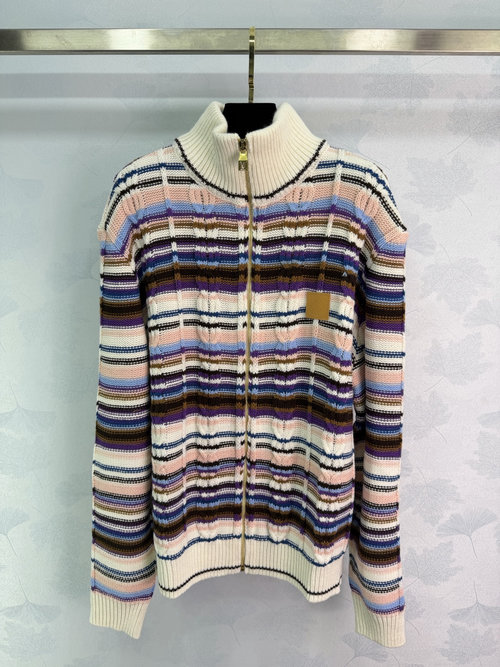 Louis Vuitton Eye-Catching Colorful Striped Knit Zip-Up Jacket, Comfortable and Stylish