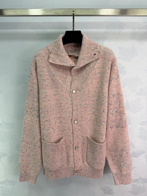 Louis Vuitton Soft Pink Mohair Cardigan with Moonstone Buttons, Loose Fit, Elegant and Cozy