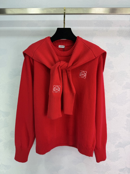 Loewe New Year Special Red Knit Sweater Set with Matching Shawl