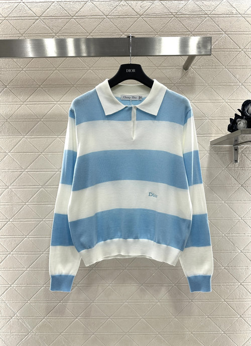 Dior Custom Imported Knitted Striped Long-Sleeved Top with Embroidered Logo Decoration