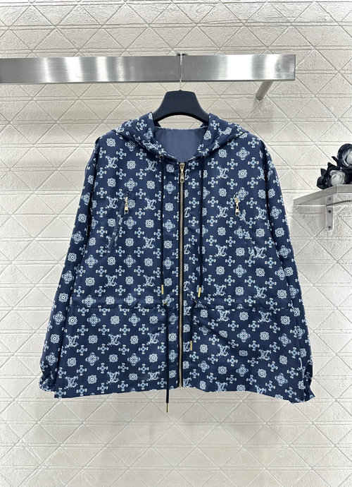 Louis Vuitton Custom Imported Hooded Zip-Up Windbreaker Featuring Four-Leaf Clover Print