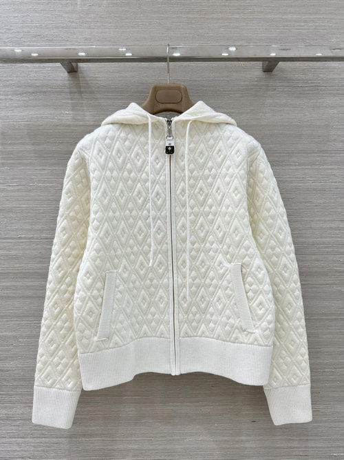 Louis Vuitton Relief Four - leaf Clover Quilted Hooded Coat with Imported Rhombus Pattern