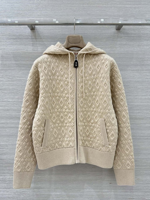Louis Vuitton Relief Four - leaf Clover Quilted Hooded Coat with Imported Rhombus Pattern