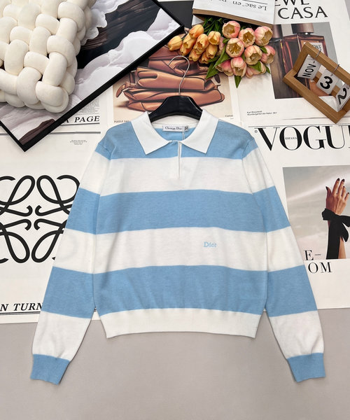 Dior Customized Long-Sleeved Knitted Top with Stripe and Logo Embroidery