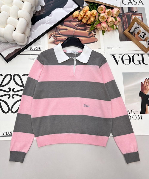 Dior Customized Long-Sleeved Knitted Top with Stripe and Logo Embroidery