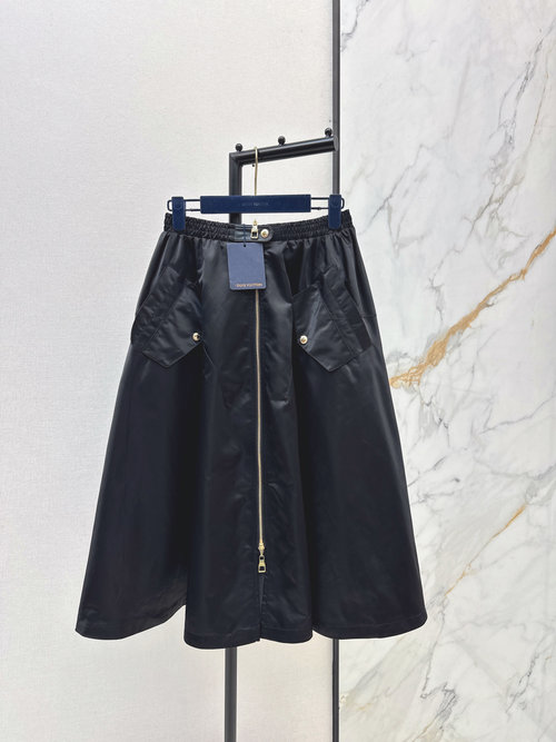 Louis Vuitton L Brand Modern Nylon Zip-Deconstructed Skirt, Elegant Aesthetic