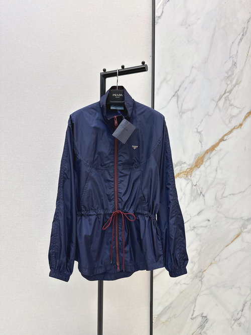 Prada Imported Recycled Nylon Stand - Collar Windbreaker with Drawstring