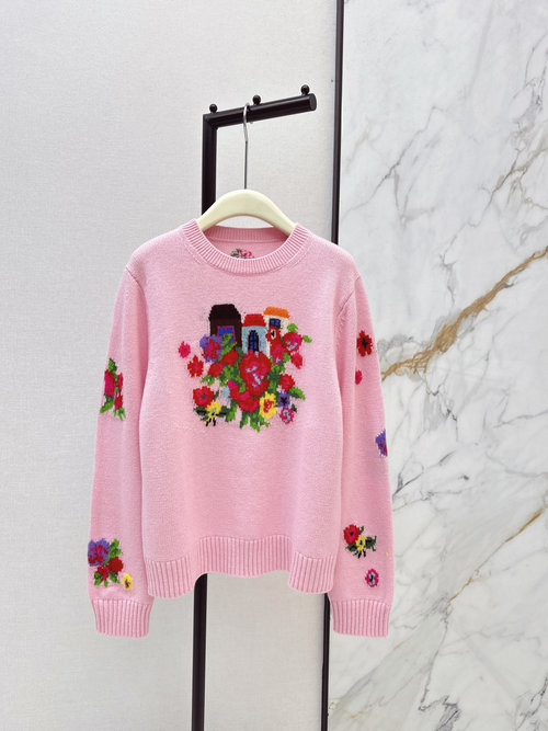 Loro Piana Jacquard Cashmere Sweater in Dopamine Colors