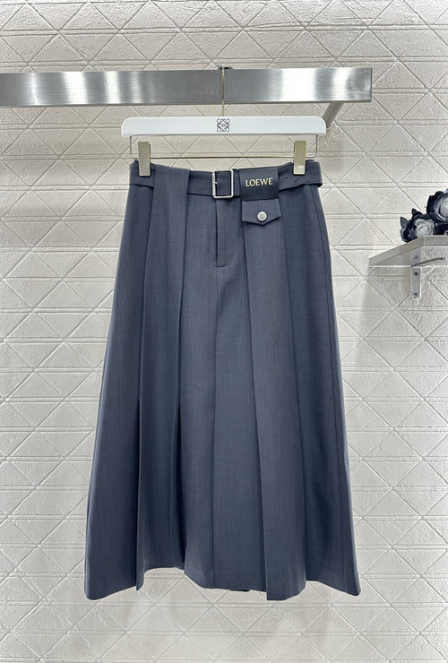 Loewe Premium Midi Umbrella Skirt with Belt and Pleated Hem