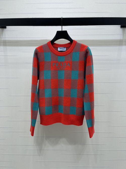 Prada Charming Checked Pullover with Vintage Academic Style, Latest Collection