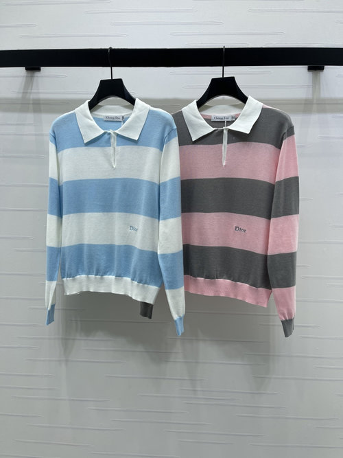 Dior Two-Color Striped Long-Sleeve Knit Sweater with Logo