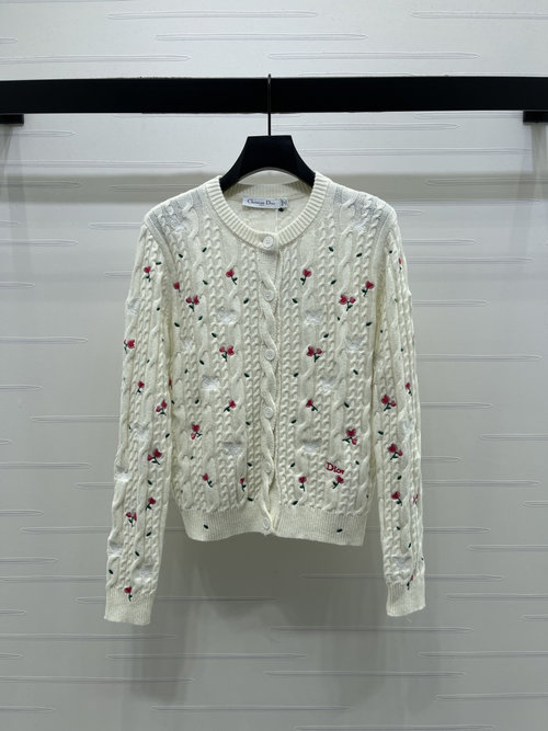 Dior Rose Floral Round Neck Knit Cardigan - Latest Collection