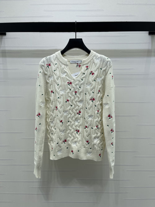 Dior Rose Floral Round Neck Long Sleeve Knitwear
