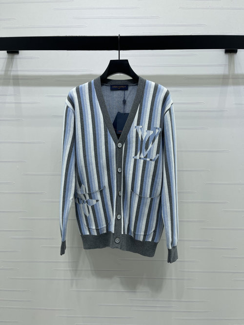 Louis Vuitton Lazy-Style Striped Knit V-Neck Cardigan - New Arrival