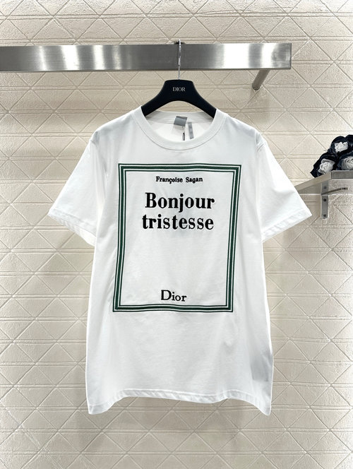 Dior Customized Cotton White T-Shirt with Green Logo Embroidery