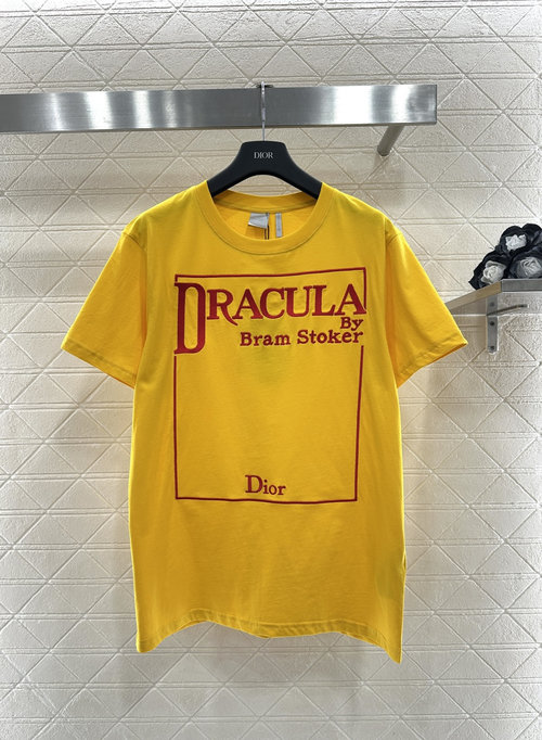 Dior Customized Cotton T-Shirt with Yellow Print and Letter Embroideries