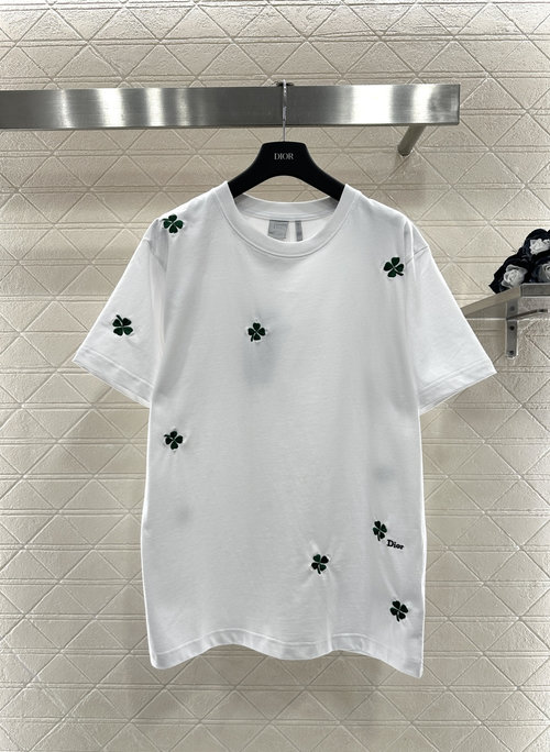 Dior Customized Cotton Round-neck T-Shirt with Embroidered Clover