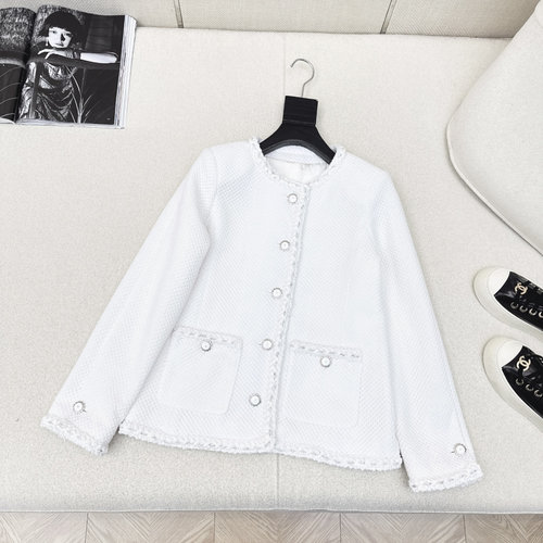 Chanel High-End Rolled-Edge Double-Pocket Tweed Jacket