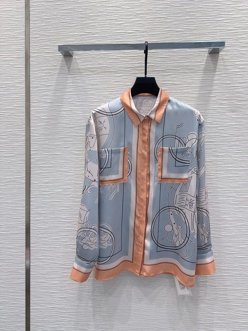 Hermes Silky Fabric Printed Set with Matching Pants, Elegant