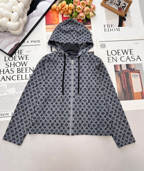 Louis Vuitton Classic Monogram Wool Blend Hooded Zippered Jacket