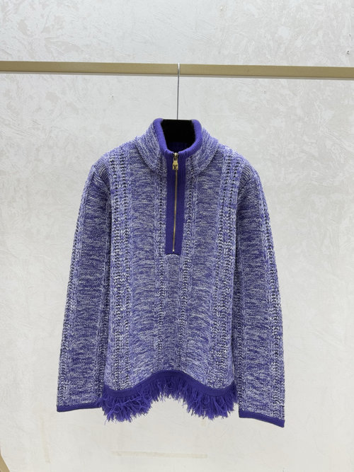 Louis Vuitton Solid-Color Fringe Collar Long-Sleeve Knit
