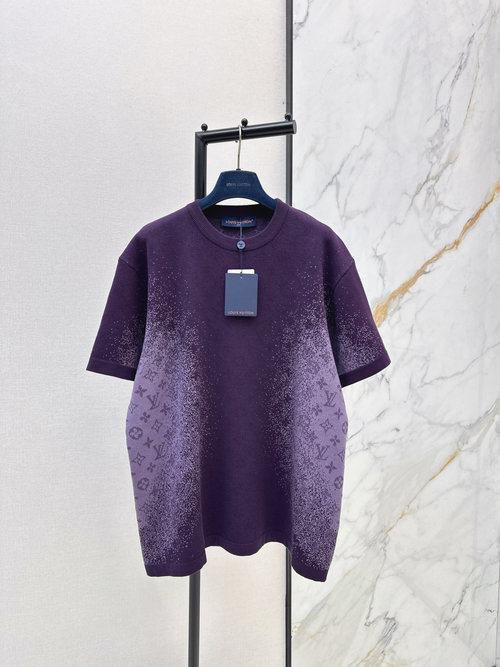 Louis Vuitton Romantic Purple Logo Knitted Short-Sleeved Top, Loose and Comfortable