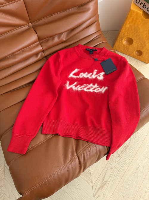 Louis Vuitton Red Sweater with Letter Logo Jacquard for Festivals