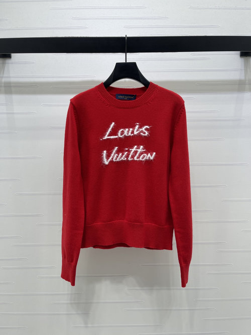 Louis Vuitton Luxurious Marabou Jacquard Letter Knit Sweater for Winter