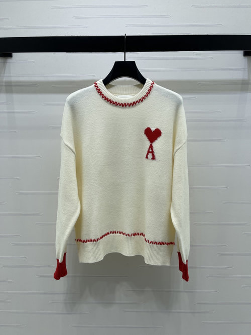 Ami New Round Neck Heart Logo Knit Sweater