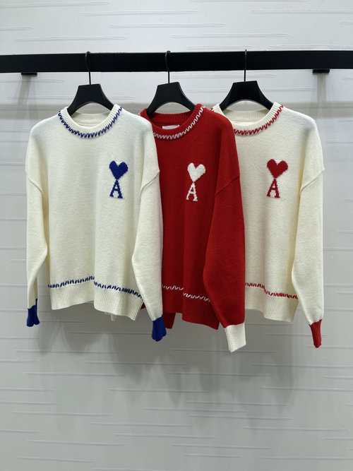 Ami New Round Neck Heart Logo Knit Sweater