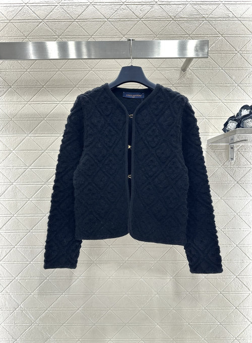 Louis Vuitton Customized YB Woolen Open-Knit Cardigan with 3D Jacquard