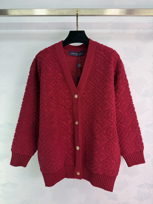 Louis Vuitton Custom Wool Jacquard Cocoon Knit Cardigan for Style