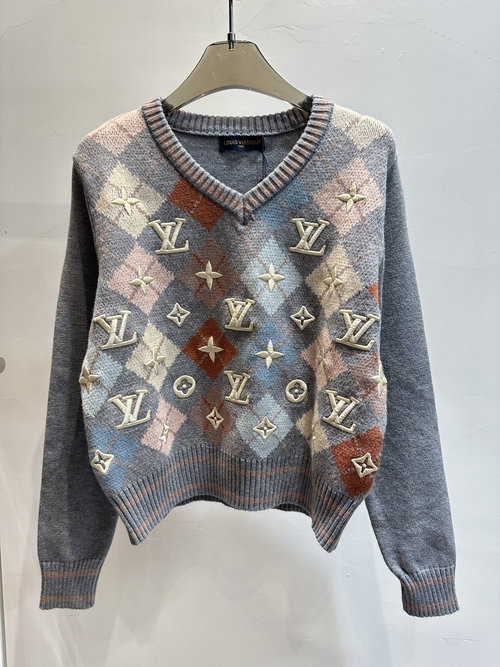 Louis Vuitton New Heavy Diamond Patchwork Embroidered Sweater