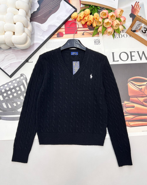 Polo Ralph Lauren V-Neck Twisted Soft Wool Sweater with Pony Embroidery
