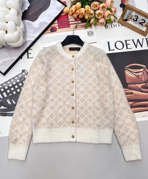 Louis Vuitton Luxury Wool Cardigan with Logo Weave