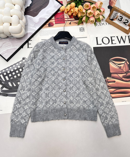 Louis Vuitton Luxury Wool Cardigan with Logo Weave