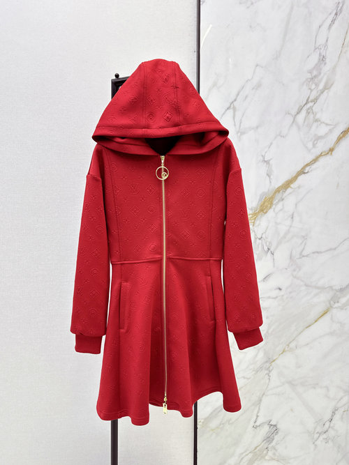 Louis Vuitton Embossed Hooded Zip Sweatshirt Dress with Charm